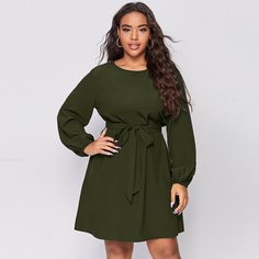 Однотонное платье размера плюс с оригинальным рукавом и поясом Shein