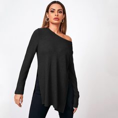 Однотонный топ с разрезом Shein