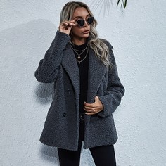 с карманами Одноцветный Повседневный Пальто Shein