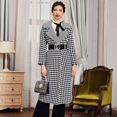 Твидовое пальто с узором "хаундстут" без пояса Shein