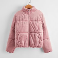 на молнии Одноцветный Повседневный Куртки для девочек Shein