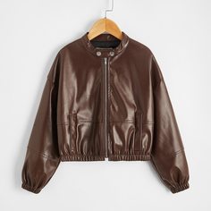 на молнии Одноцветный Повседневный Куртки для девочек Shein