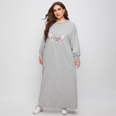 Платье-свитшот размера плюс с текстовым и цветочным принтом Shein