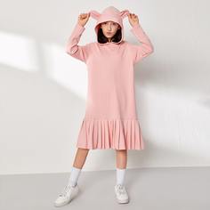 Плиссированное платье с капюшоном для девочек Shein