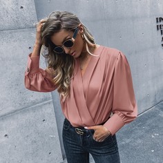 Однотонное боди с v-образным воротником Shein