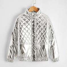 на молнии Одноцветный Повседневный Куртки для девочек Shein