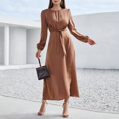 с поясом Одноцветный Повседневный Платья Shein