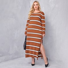 на пуговицах Полосатый Сексуальный Свитер-платье размер плюс Shein