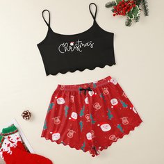 с бантом буква милый Пижама Shein