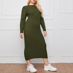 Однотонное вязаное платье-свитер размера плюс Shein