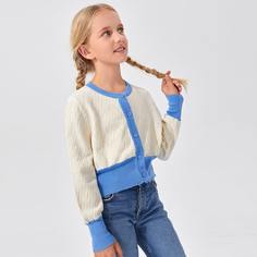 Двухцветный кардиган с пуговицами для девочек Shein