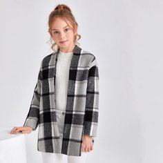Клетчатый Институтский Пальто для девочек Shein