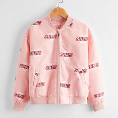 на молнии буква Повседневный Куртки для девочек Shein