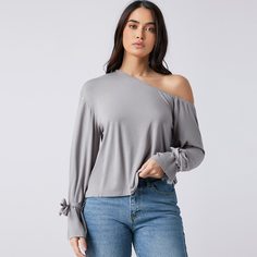 Однотонная футболка на одно плечо Shein