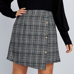 Юбка размера плюс на запах в клетку Shein