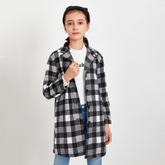 Пальто в клетку с пуговицами для девочек Shein