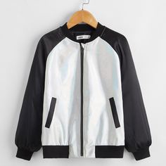 на молнии Контрастный цвет Повседневный Куртки для девочек Shein