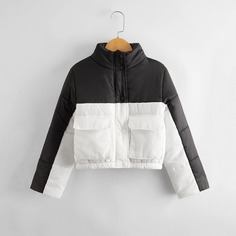 на молнии Контрастный цвет Повседневный Куртки для девочек Shein