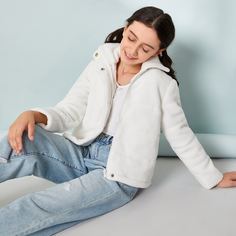 на молнии Одноцветный Повседневный Куртки для девочек Shein