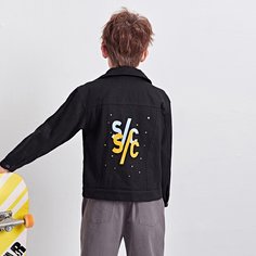 Куртка на пуговицах с текстовым принтом для мальчиков Shein