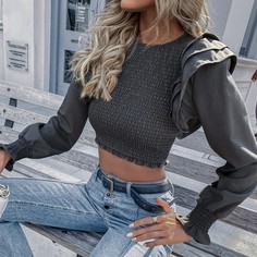 с оборками Одноцветный Повседневный Женские топы Shein