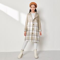 Пальто в клетку с поясом для девочек Shein