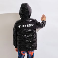 Ватное пальто на молнии с текстовым принтом для мальчиков Shein