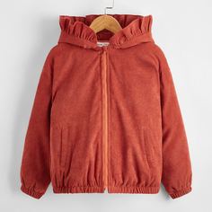 на молнии Одноцветный Повседневный Куртки для девочек Shein