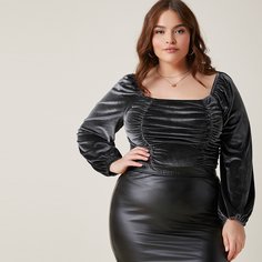 Бархатный топ размера плюс со сборкой Shein