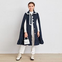 Оборка Одноцветный Повседневный Пальто для девочек Shein
