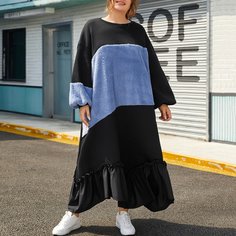 С оборками Контрастный цвет Повседневный Платья размер плюс Shein