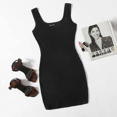 трикотажный Одноцветный Повседневный Платье Shein