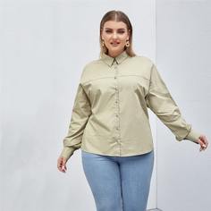 Пуговица Одноцветный Повседневный Блузы размер плюс Shein