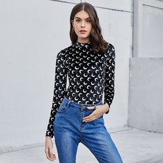 Бархатная футболка с принтом луны Shein