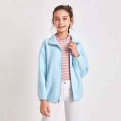 на молнии Одноцветный Повседневный Пальто для девочек Shein