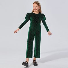 Бархатный блестящий комбинезон для девочек Shein