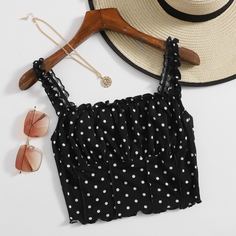 Топ со складками на груди в горошек Shein