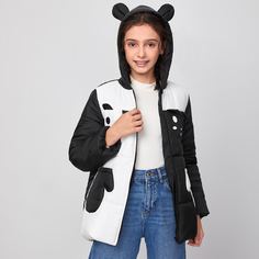 на молнии С карикатурой милый Пальто для девочек Shein