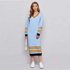 Трикотажное платье с v-образным воротником Shein