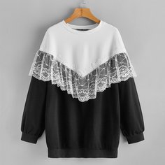 Контрастные кружева Контрастный цвет Повседневный Свитшоты Shein