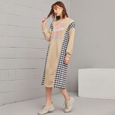 Клетчатые изображения Повседневный Свитшоты Shein