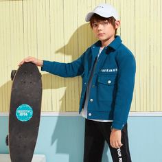 Пальто с карманом и вышивкой для мальчиков Shein