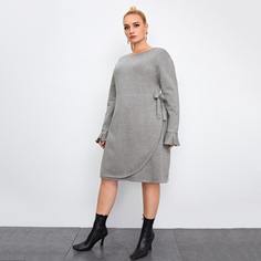 с оборками Одноцветный Элегантный Свитер-платье размер плюс Shein