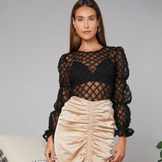 Сетчатый топ в клетку без бюстгальтера Shein