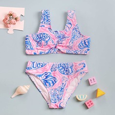 с драпировкой Животный милый Купальники для девочек Shein