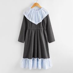 с оборками Полосатый милый Домашняя одежда для девочек Shein