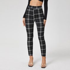 Клетчатый Повседневный Брюки Shein