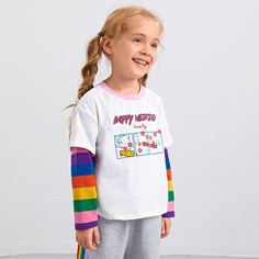 С карикатурой Повседневный Футболки для маленьких девочек Shein