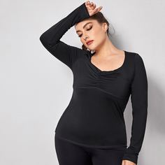 со сборками Одноцветный Спортивные топы размера плюс Shein