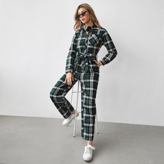с карманами в клетку Институтский Комбинезоны Shein